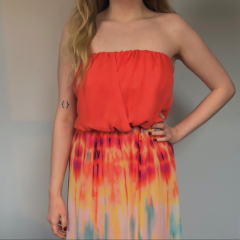 [Sz6] Coral Strapless Maxi Sundress x Bisou Bisou